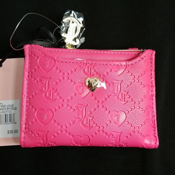 Juicy Couture PINK Deboss Free Love Semi Charmed Bifold W/ Pullout CC NWT - Picture 3 of 7